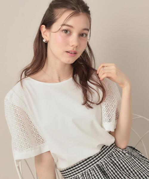 couture brooch（クチュールブローチ）の「【接触冷感・5分袖】ケミカルレースフレアスリーブトップス（Tシャツ/カットソー・レディース・ブラック/オフホワイト/グリーン系・36/38/40/42）」の14枚目の写真