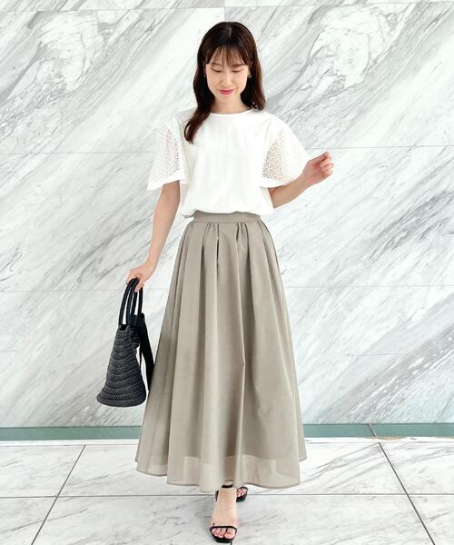 couture brooch（クチュールブローチ）の「【接触冷感・5分袖】ケミカルレースフレアスリーブトップス（Tシャツ/カットソー・レディース・ブラック/オフホワイト/グリーン系・36/38/40/42）」の15枚目の写真