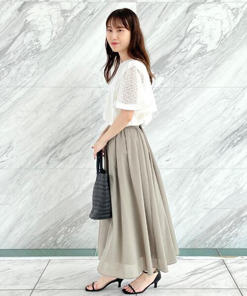 couture brooch（クチュールブローチ）の「【接触冷感・5分袖】ケミカルレースフレアスリーブトップス（Tシャツ/カットソー・レディース・ブラック/オフホワイト/グリーン系・36/38/40/42）」の16枚目の写真