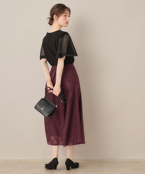 couture brooch（クチュールブローチ）の「【接触冷感・5分袖】ケミカルレースフレアスリーブトップス（Tシャツ/カットソー・レディース・ブラック/オフホワイト/グリーン系・36/38/40/42）」の21枚目の写真