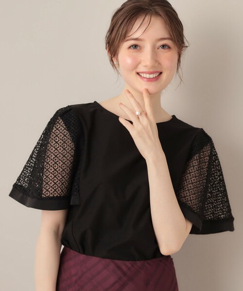 couture brooch（クチュールブローチ）の「【接触冷感・5分袖】ケミカルレースフレアスリーブトップス（Tシャツ/カットソー・レディース・ブラック/オフホワイト/グリーン系・36/38/40/42）」の22枚目の写真
