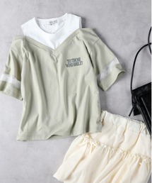 Right-on（ライトオン）の「【VIVIAN BLUE】肩あきフロッキープリントTシャツ（Tシャツ/カットソー）」