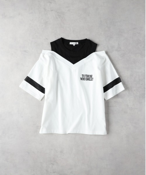 Right-on（ライトオン）の「【VIVIAN BLUE】肩あきフロッキープリントTシャツ（Tシャツ/カットソー・キッズ・ホワイト/ダークグレー/オリーブ・130/140/150/160）」の4枚目の写真