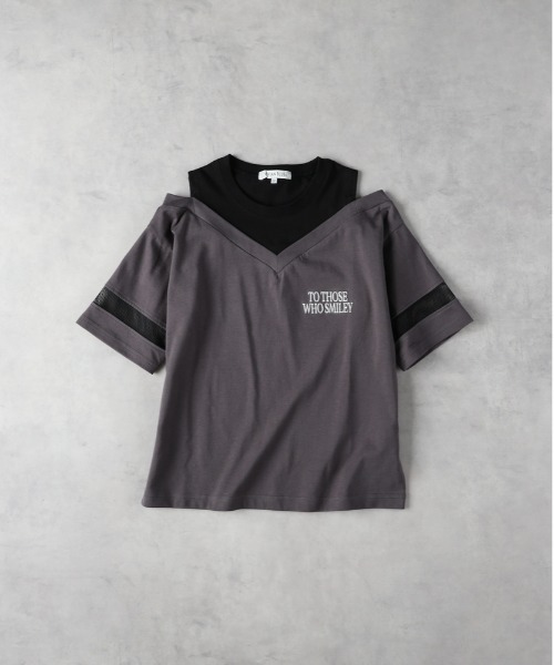 Right-on（ライトオン）の「【VIVIAN BLUE】肩あきフロッキープリントTシャツ（Tシャツ/カットソー・キッズ・ホワイト/ダークグレー/オリーブ・130/140/150/160）」の5枚目の写真