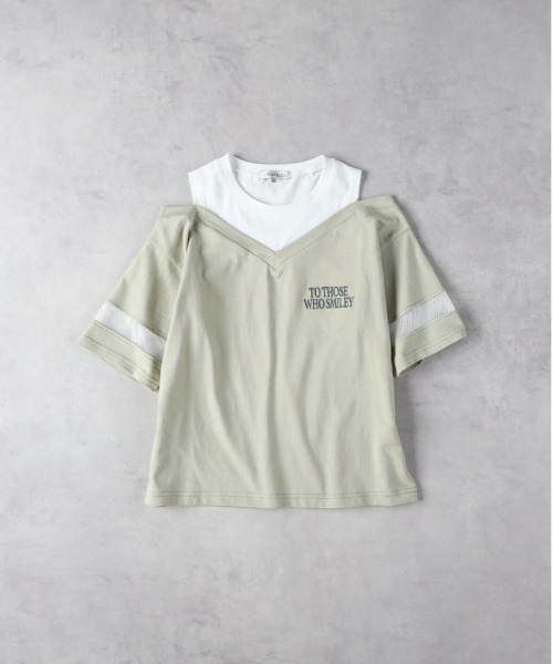 Right-on（ライトオン）の「【VIVIAN BLUE】肩あきフロッキープリントTシャツ（Tシャツ/カットソー・キッズ・ホワイト/ダークグレー/オリーブ・130/140/150/160）」の6枚目の写真