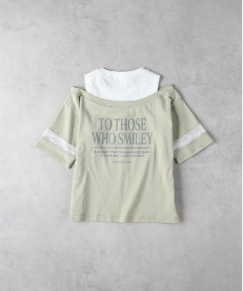 Right-on（ライトオン）の「【VIVIAN BLUE】肩あきフロッキープリントTシャツ（Tシャツ/カットソー・キッズ・ホワイト/ダークグレー/オリーブ・130/140/150/160）」の7枚目の写真