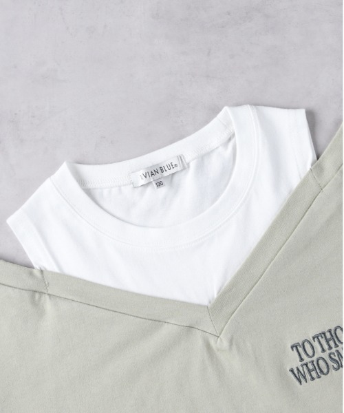 Right-on（ライトオン）の「【VIVIAN BLUE】肩あきフロッキープリントTシャツ（Tシャツ/カットソー・キッズ・ホワイト/ダークグレー/オリーブ・130/140/150/160）」の10枚目の写真