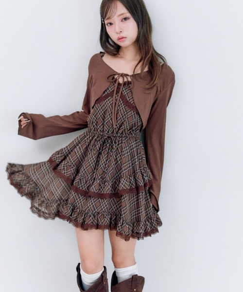 OLIVE des OLIVE(オリーブデオリーブ)の「ボレロセットチュニックキャミ(ワンピース・レディース・オフホワイト/ブラウン/その他/ブラック・FREE)」の3枚目の写真