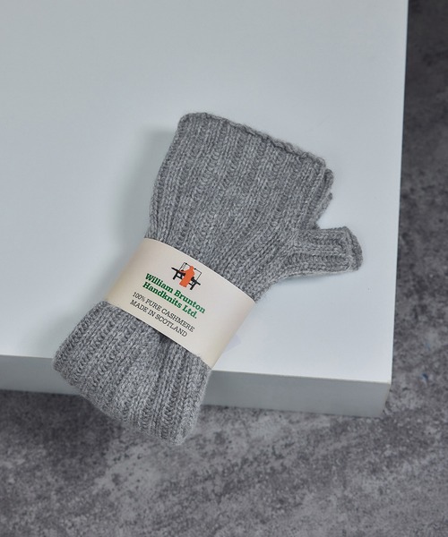 WILLIAM BRUNTON グレー カシミア リブ リストウォーマー 手袋 WILLIAM