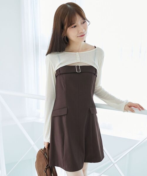MAJESTIC LEGON（マジェスティックレゴン）の「デコルテオープンミニワンピセット（ワンピース・レディース・アイボリー/ブラック/ブラウン・MEDIUM）」の14枚目の写真