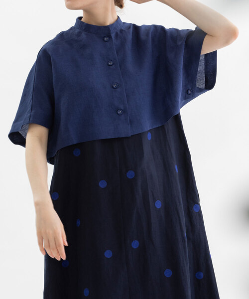 セール】ラミースタンドカラーケープ（シャツ/ブラウス）｜nop de nod