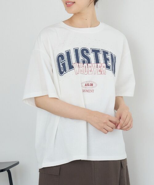 RETRO GIRL(レトロガール)の「ビジューロゴBIGTEE(Tシャツ/カットソー・レディース・オフホワイト/ブルー/チャコールグレー・FREE)」の1枚目の写真