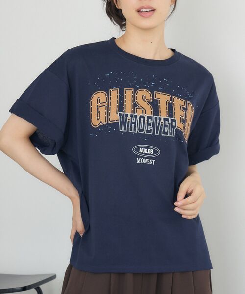 RETRO GIRL(レトロガール)の「ビジューロゴBIGTEE(Tシャツ/カットソー・レディース・オフホワイト/ブルー/チャコールグレー・FREE)」の3枚目の写真