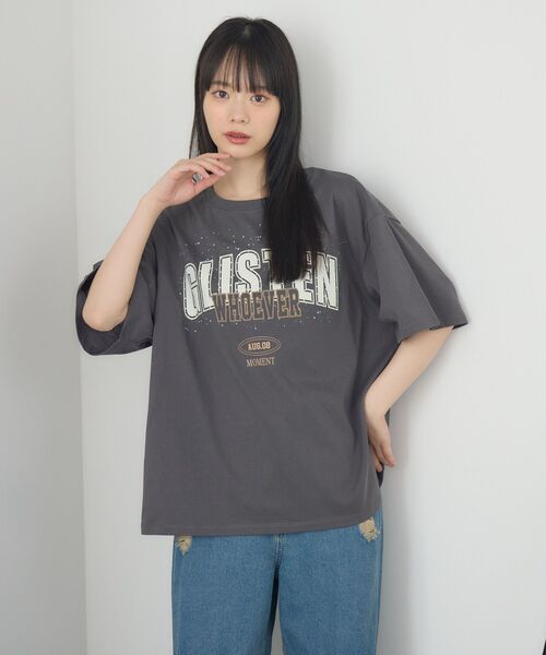 RETRO GIRL(レトロガール)の「ビジューロゴBIGTEE(Tシャツ/カットソー・レディース・オフホワイト/ブルー/チャコールグレー・FREE)」の8枚目の写真