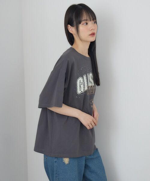 RETRO GIRL(レトロガール)の「ビジューロゴBIGTEE(Tシャツ/カットソー・レディース・オフホワイト/ブルー/チャコールグレー・FREE)」の9枚目の写真
