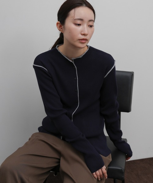 select MOCA Et（セレクトモカエト）の「【Et】Color linking Cardigan（カーディガン/ボレロ・レディース・グレー/グリーン/ベージュ/ブラック/ネイビー・FREE）」の5枚目の写真