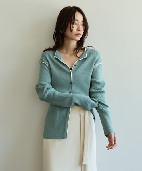 select MOCA Et（セレクトモカエト）の「【Et】Color linking Cardigan（カーディガン/ボレロ・レディース・グレー/グリーン/ベージュ/ブラック/ネイビー・FREE）」の4枚目の写真