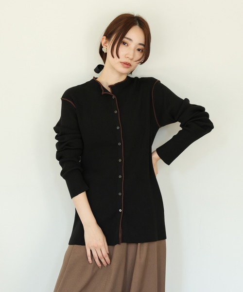 select MOCA Et（セレクトモカエト）の「【Et】Color linking Cardigan（カーディガン/ボレロ・レディース・グレー/グリーン/ベージュ/ブラック/ネイビー・FREE）」の9枚目の写真