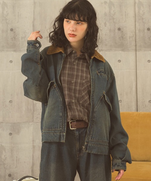 corduroy collar denim jacket - コーデュロイカラーデニムジャケット