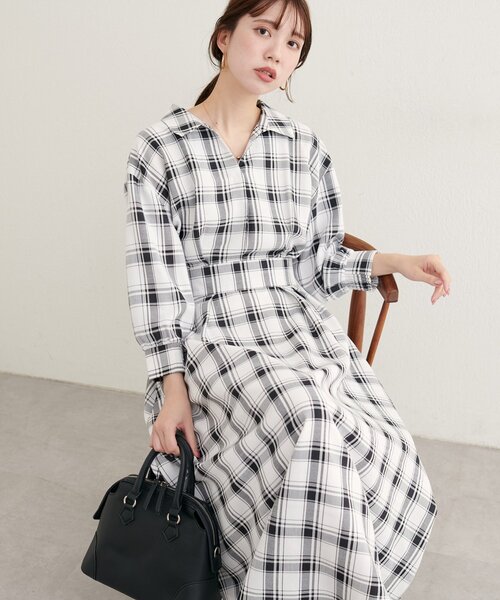 natural couture（ナチュラルクチュール）の「スキッパー衿7分袖ワンピース（ワンピース・レディース・その他3/その他1/ネイビー/グリーン/ボルドー・FREE）」の4枚目の写真