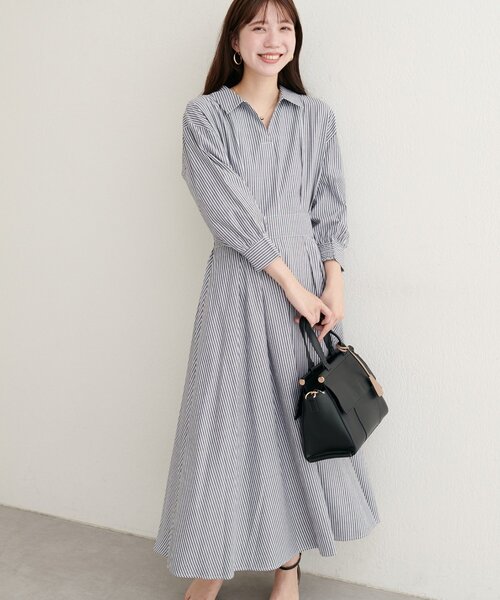 natural couture（ナチュラルクチュール）の「スキッパー衿7分袖ワンピース（ワンピース・レディース・その他3/その他1/ネイビー/グリーン/ボルドー・FREE）」の5枚目の写真