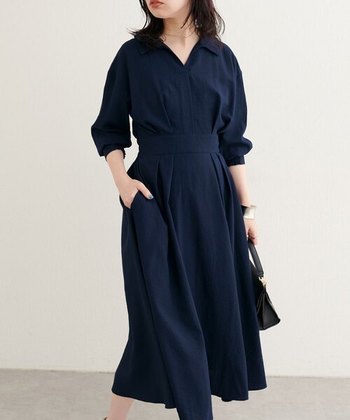 natural couture（ナチュラルクチュール）の「スキッパー衿7分袖ワンピース（ワンピース・レディース・その他3/その他1/ネイビー/グリーン/ボルドー・FREE）」の2枚目の写真