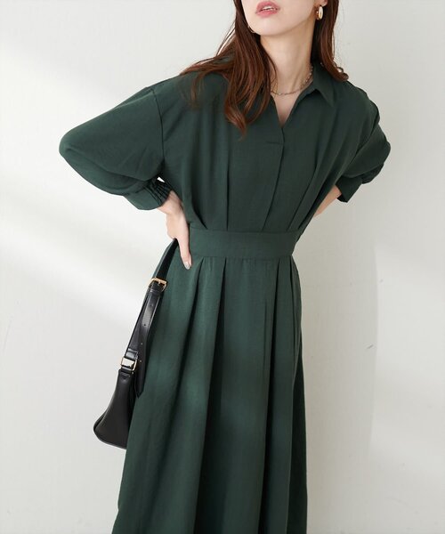 natural couture（ナチュラルクチュール）の「スキッパー衿7分袖ワンピース（ワンピース・レディース・その他3/その他1/ネイビー/グリーン/ボルドー・FREE）」の6枚目の写真