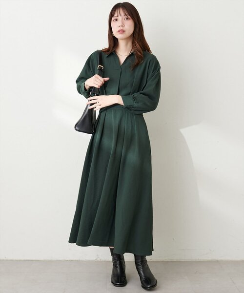 natural couture（ナチュラルクチュール）の「スキッパー衿7分袖ワンピース（ワンピース・レディース・その他3/その他1/ネイビー/グリーン/ボルドー・FREE）」の9枚目の写真