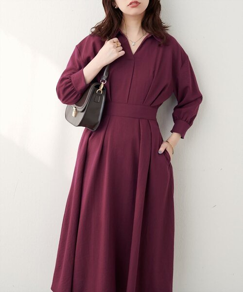 natural couture（ナチュラルクチュール）の「スキッパー衿7分袖ワンピース（ワンピース・レディース・その他3/その他1/ネイビー/グリーン/ボルドー・FREE）」の14枚目の写真