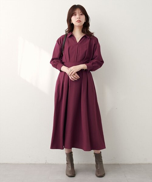 natural couture（ナチュラルクチュール）の「スキッパー衿7分袖ワンピース（ワンピース・レディース・その他3/その他1/ネイビー/グリーン/ボルドー・FREE）」の17枚目の写真