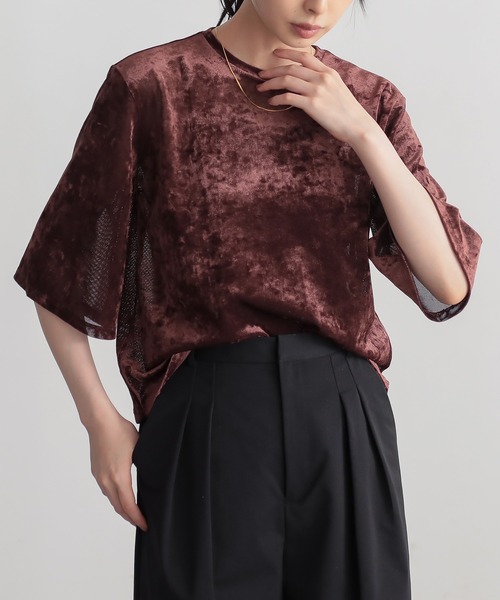 for/c（フォーシー）の「サマ見えチュールベロアハーフスリーブトップス【サスティナブル】（Tシャツ/カットソー・レディース・ベージュ/グレー/ブラウン/チャコールグレー・M/L）」の10枚目の写真