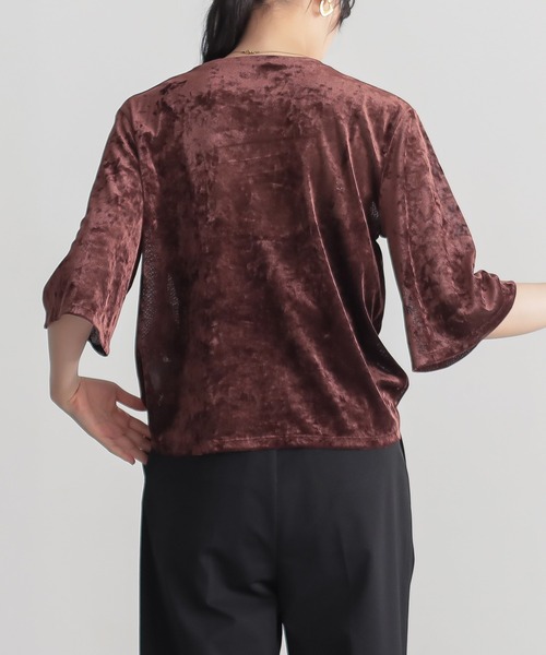 for/c（フォーシー）の「サマ見えチュールベロアハーフスリーブトップス【サスティナブル】（Tシャツ/カットソー・レディース・ベージュ/グレー/ブラウン/チャコールグレー・M/L）」の12枚目の写真