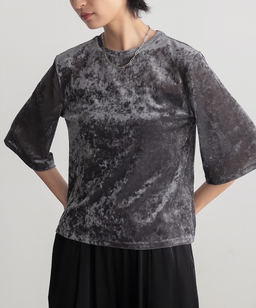 for/c（フォーシー）の「サマ見えチュールベロアハーフスリーブトップス【サスティナブル】（Tシャツ/カットソー・レディース・ベージュ/グレー/ブラウン/チャコールグレー・M/L）」の17枚目の写真