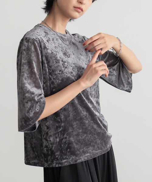 for/c（フォーシー）の「サマ見えチュールベロアハーフスリーブトップス【サスティナブル】（Tシャツ/カットソー・レディース・ベージュ/グレー/ブラウン/チャコールグレー・M/L）」の18枚目の写真