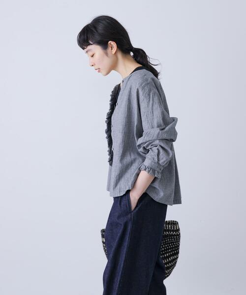 かぐれ　ワッシャーフリルブラウス　ネイビー　タグ付き新品 ワッシャーフリルブラウス（シャツ/ブラウス）｜かぐれ（カグレ