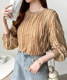 COCOMOMO（ココモモ）の「立体フリルで華やかに フリルトップス フリル シアー カットソー 長袖 フリルTシャツ オフィスカジュアル 春服 秋服（Tシャツ/カットソー）」
