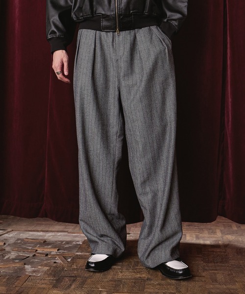 セール】2タック ヘリンボーン グランパ スラックス（スラックス