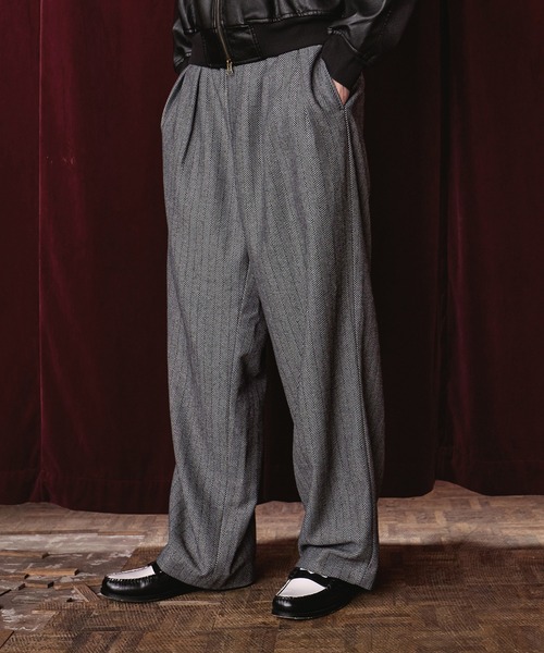 セール】2タック ヘリンボーン グランパ スラックス（スラックス
