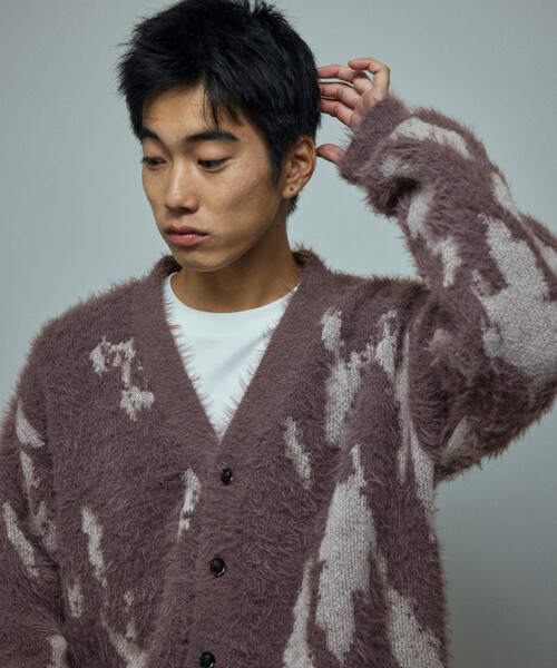 Firsthand（ファーストハンド）の「Firsthand/ファーストハンド リラックスフィット シャギー ジャカード ニットカーディガン（カーディガン/ボレロ・メンズ・ブラック/グレー・L/M）」の3枚目の写真