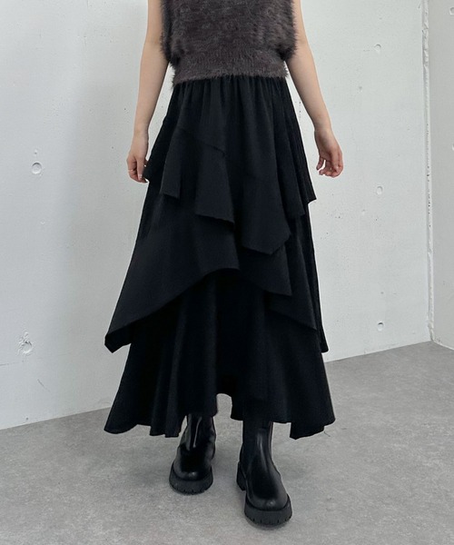 archives（アルシーヴ）の「マットフリルティアードスカート（スカート・レディース・ブラウン/アイボリー/ブラック・MEDIUM）」の3枚目の写真