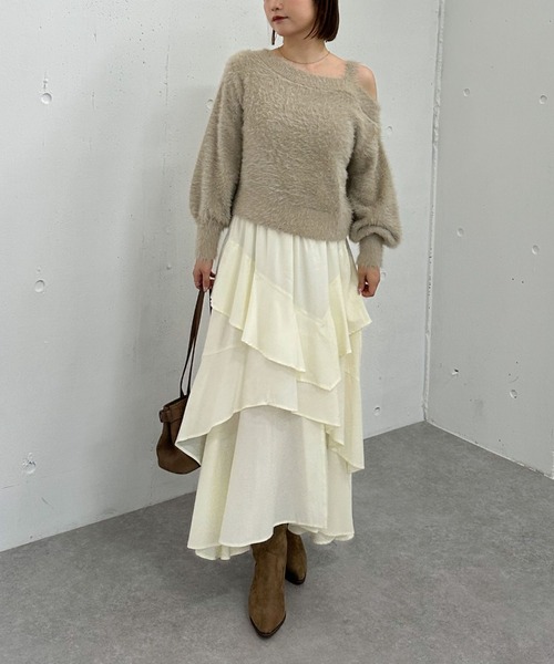 archives（アルシーヴ）の「マットフリルティアードスカート（スカート・レディース・ブラウン/アイボリー/ブラック・MEDIUM）」の18枚目の写真