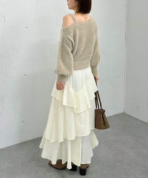 archives（アルシーヴ）の「マットフリルティアードスカート（スカート・レディース・ブラウン/アイボリー/ブラック・MEDIUM）」の20枚目の写真