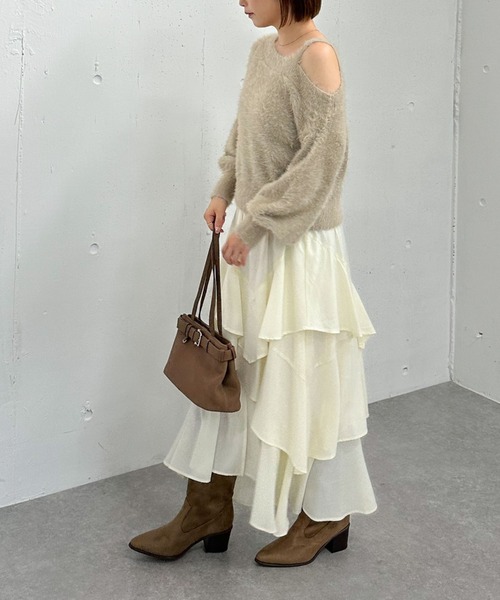 archives（アルシーヴ）の「マットフリルティアードスカート（スカート・レディース・ブラウン/アイボリー/ブラック・MEDIUM）」の19枚目の写真