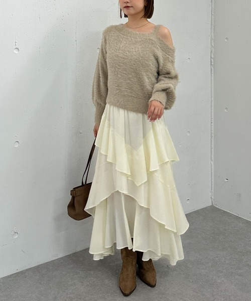 archives（アルシーヴ）の「マットフリルティアードスカート（スカート・レディース・ブラウン/アイボリー/ブラック・MEDIUM）」の17枚目の写真