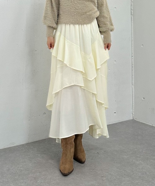 archives（アルシーヴ）の「マットフリルティアードスカート（スカート・レディース・ブラウン/アイボリー/ブラック・MEDIUM）」の13枚目の写真