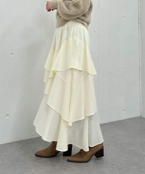 archives（アルシーヴ）の「マットフリルティアードスカート（スカート・レディース・ブラウン/アイボリー/ブラック・MEDIUM）」の15枚目の写真