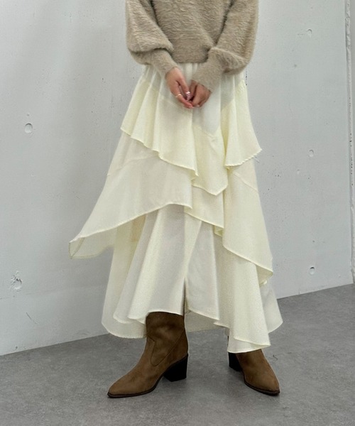 archives（アルシーヴ）の「マットフリルティアードスカート（スカート・レディース・ブラウン/アイボリー/ブラック・MEDIUM）」の14枚目の写真