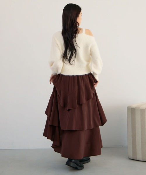 archives（アルシーヴ）の「マットフリルティアードスカート（スカート・レディース・ブラウン/アイボリー/ブラック・MEDIUM）」の12枚目の写真