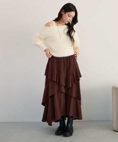 archives（アルシーヴ）の「マットフリルティアードスカート（スカート・レディース・ブラウン/アイボリー/ブラック・MEDIUM）」の10枚目の写真