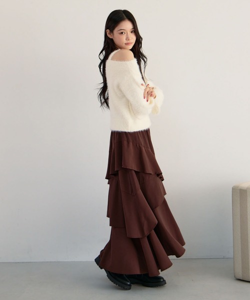 archives（アルシーヴ）の「マットフリルティアードスカート（スカート・レディース・ブラウン/アイボリー/ブラック・MEDIUM）」の11枚目の写真